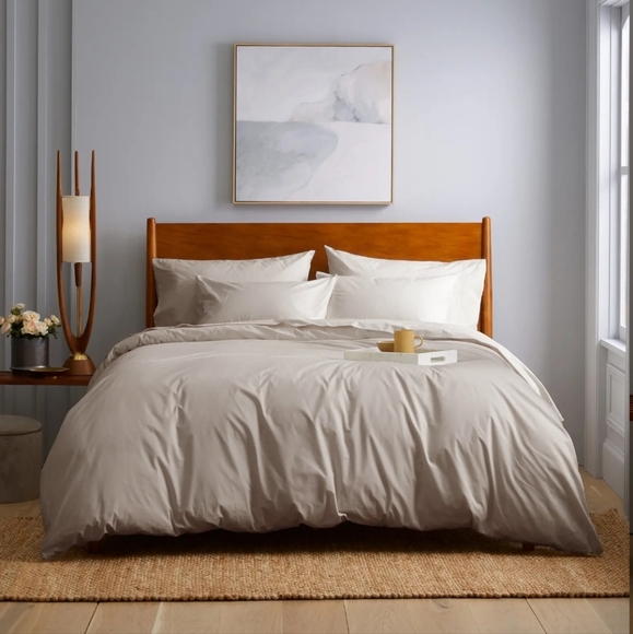 Quince 100% Organic Percale Cotton Light Gray Duvet Cover & Shams! King (609)